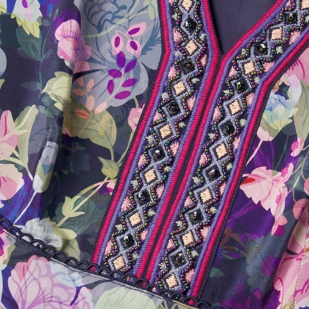 Johnny Was Embroidered jewled VALERIA SILK MAXI DRESS NWT - Picture 4 of 13